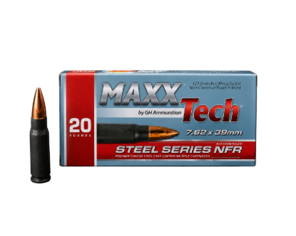 MaxxTech NFR 7.62x39 123gr FMJ steel case ammunition box